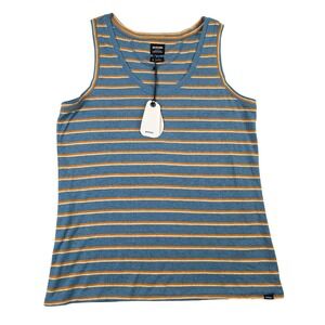 Prana Women's Cozy Up Tank Top Large High Tide Stripe Hemp Blend Blue Orange NWT
